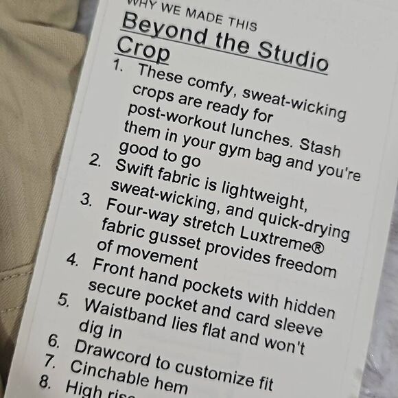 Lululemon Beyond the Studio Crop Khaki Tan Trench yoga athleisure Women's Size 8 - Picture 3 of 8